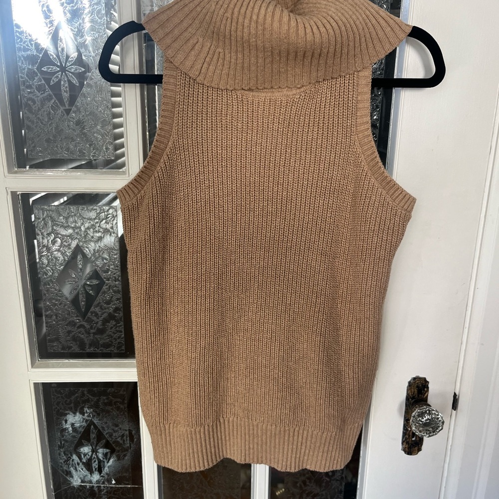 Sleeveless Turtleneck Knit Sweater Vest in Tan